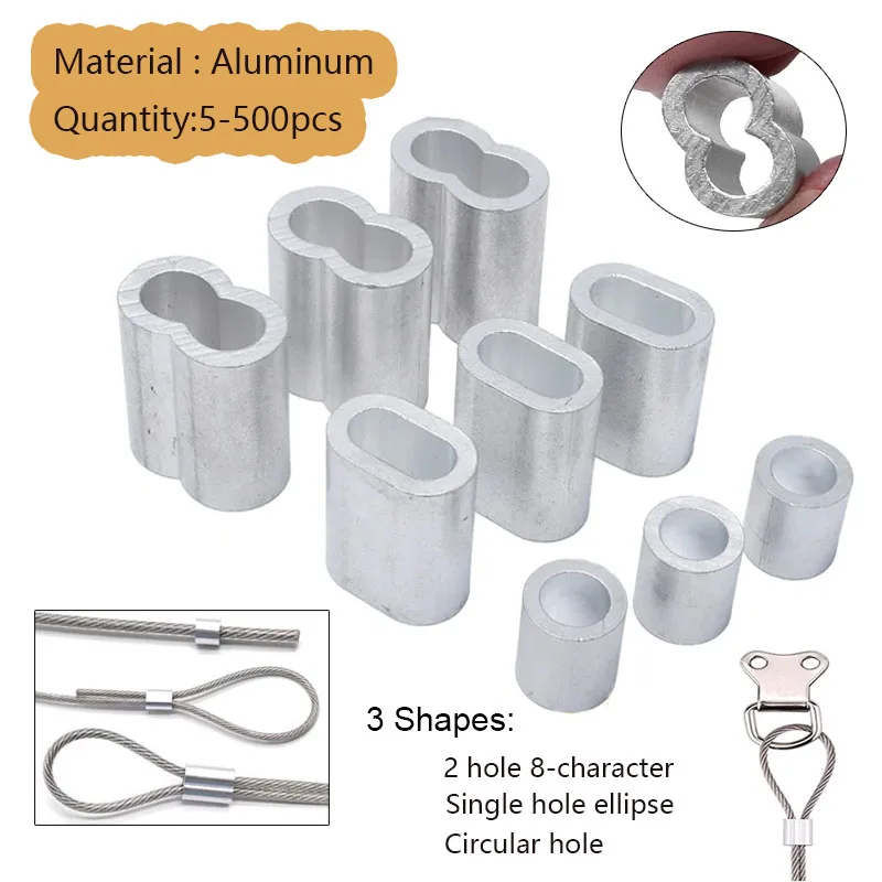 5-500pcs Aluminum buckles wire rope round single hole quick chuck aluminum sleeve aluminum chuck oval hole clip