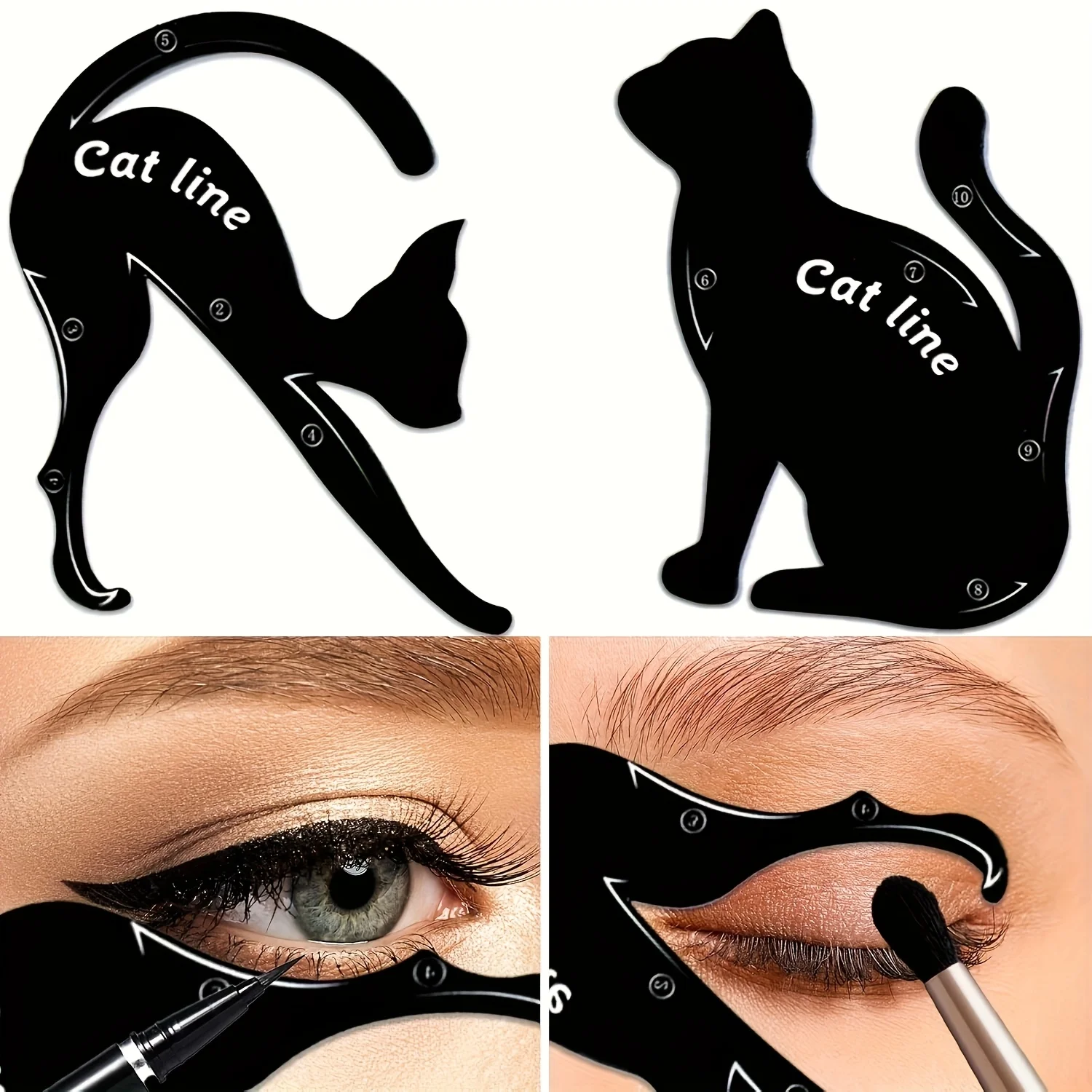 2 pçs estêncil de delineador para cima ferramenta de maquiagem dos olhos modelo shaper modelo gato linha estênceis cartão delineador linha de gato estênceis de delineador