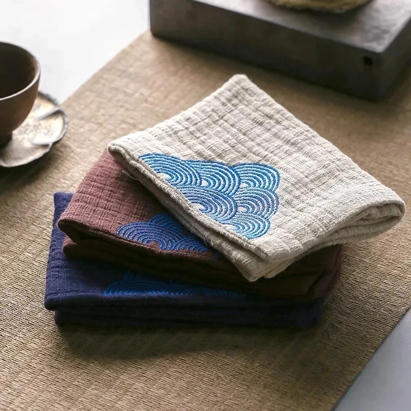 Thickened Cotton Linen Tea Towel - Absorbent Traditional Chinese Handmade Dishcloth Dry Puff Tea Towel Mat for Tea Tab