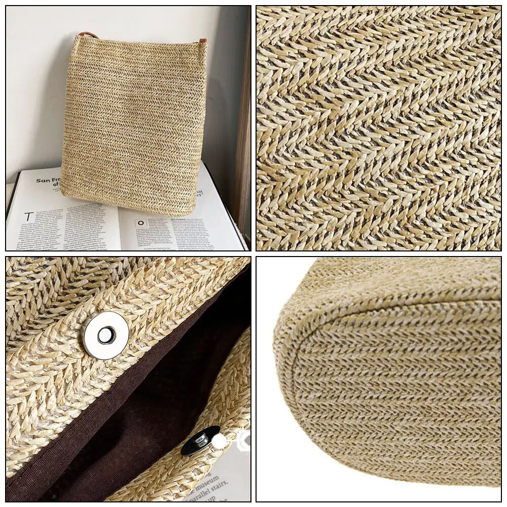 ISKYBOB Summer Straw Bag Rattan Wicker Handbag Crossbody Tote Beach Shoulder Bag Brand Designer Large Capacity Eco Shopping Bag