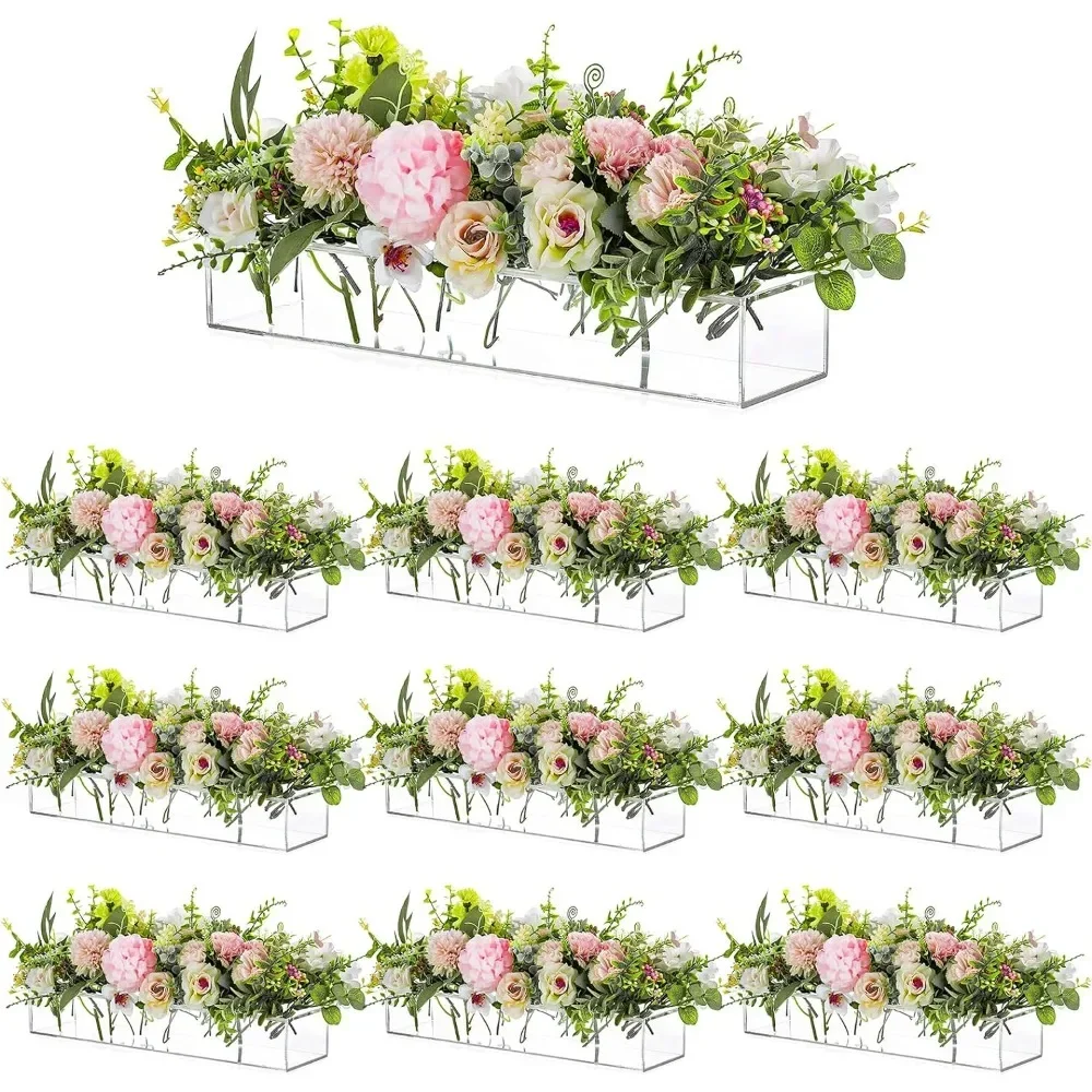 

16 дюймов прямоугольная ваза с цветочным отверстием прозрачная прямоугольная коробка розы украшение для домашнего обеденного стола 10 штук