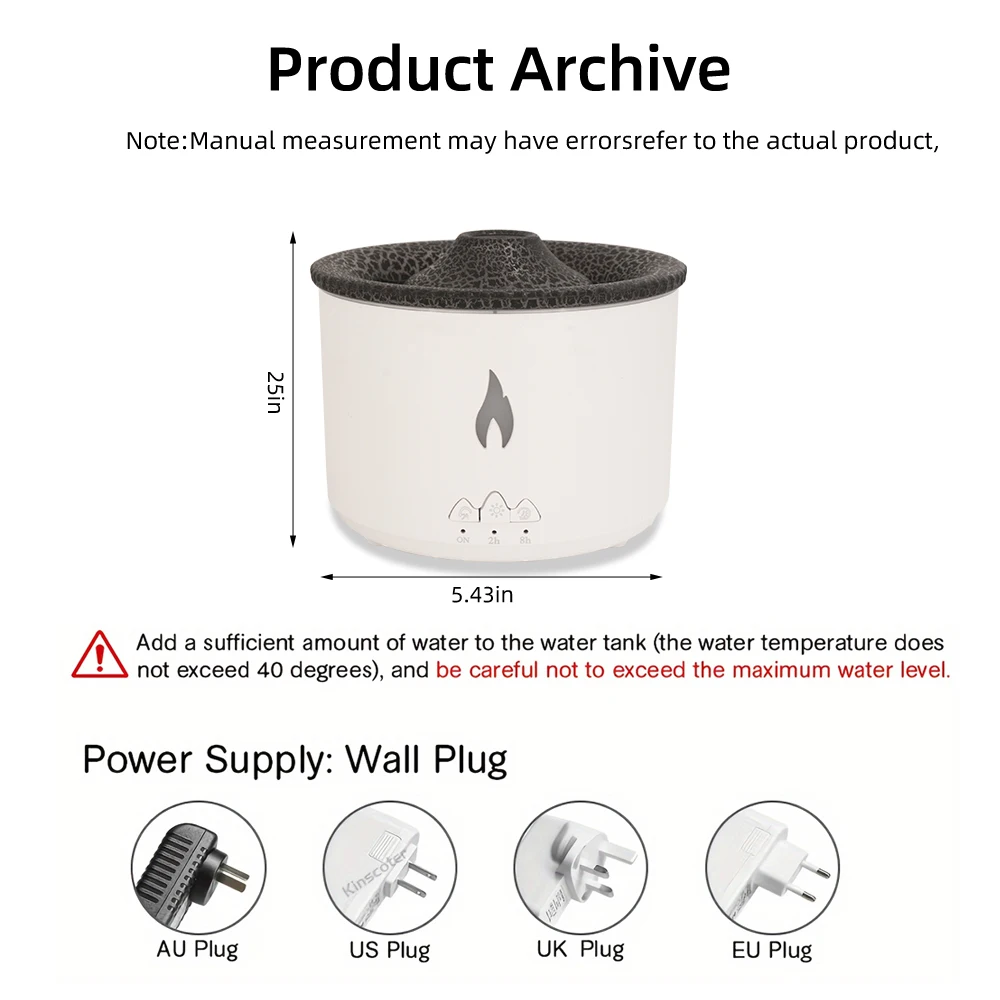 Volcano Aroma Diffuser & Humidifier  2-in-1 Dual Mist Modes, Remote Control & 6 Premium Essential Oils - Auto Shut-Off for Home/