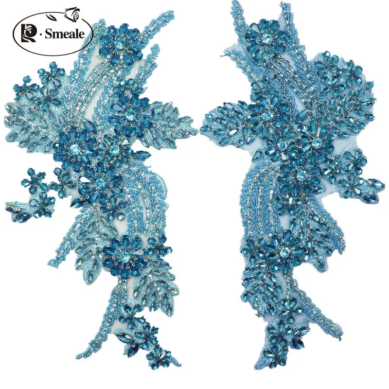 1 Paar mehrfarbige, handgenähte Glas-Strassblumen, funkelnde Strass-Applikationen für Mäntel, Taillenbänder, Schultern, Hochzeitskleider, DIY-Applikationen – Detail 4