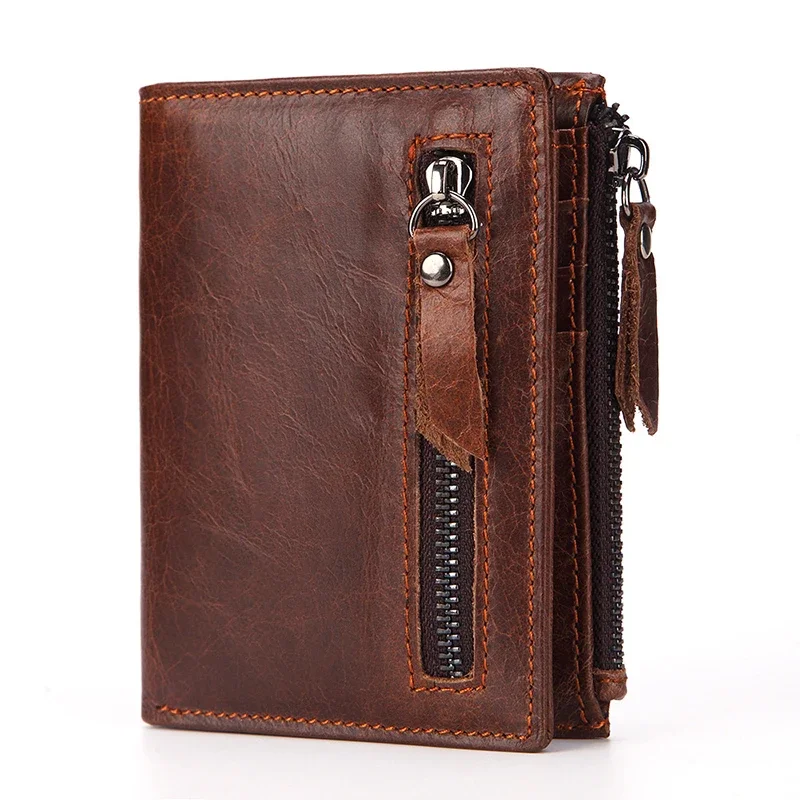 

Fashion Genuine Leather Men's Short Wallet with Zipper Bag RFID Luxury Designer Wallet for Men High Quality Cardholder