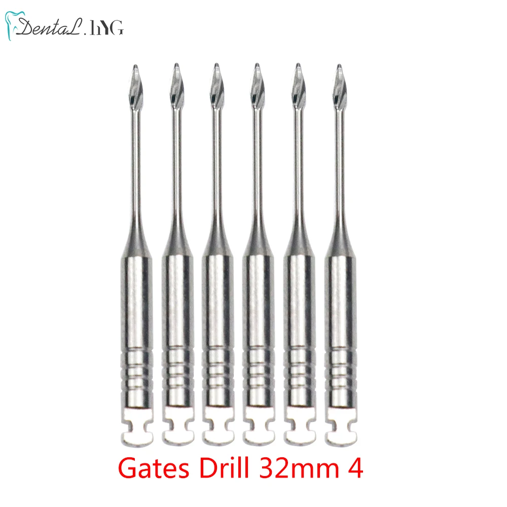 Portones endodónticos dentales, taladro giratorio Glidden, 32mm, uso de motor, limas Endo de acero inoxidable #1-6, 6 unids/lote por paquete