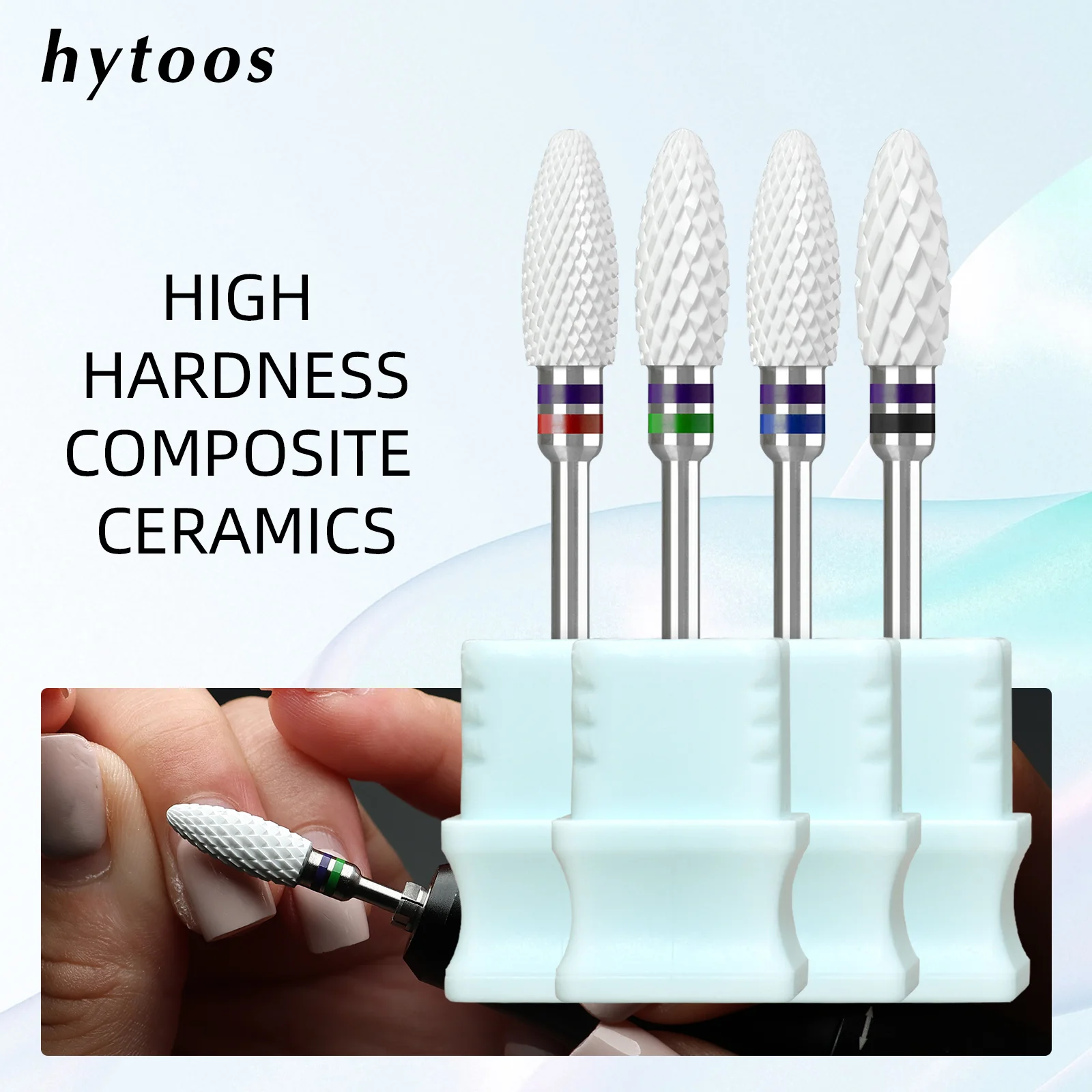 Brocas de Cerâmica Composta HYTOOS para Unhas - Broca Profissional Branca 6*15mm para Remoção de Gel/Acrílico para Técnicos de Unhas