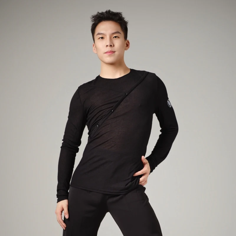 Schwarz Mesh Ballroom Dance Wettbewerb Tops Männer Modern Dance Top Erwachsene Rumba Samba Latin Dance Tops Praxis Tragen SL13583