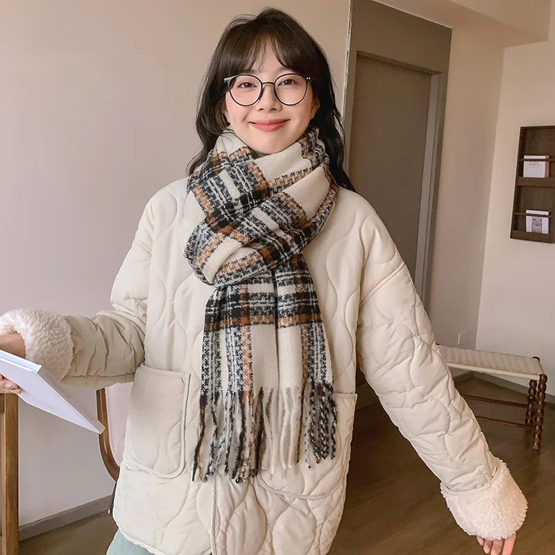 

Winter Thickened Warm Imitation Cashmere Women's Scarf High-end Fashion Plaid Scarf Tassel Scarf Versatile Scarf