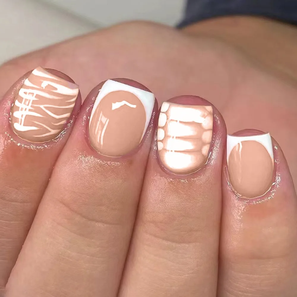 取り外し可能な短い T 字型フレンチフェイクネイル着用可能なマニキュアスクエアヘッドバレリーナ付け爪フルカバー付け爪女の子