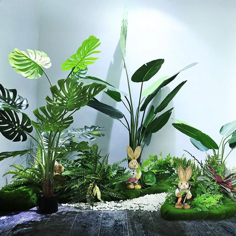 زخرفة نباتية خضراء مقلدة كبيرة من الأرض إلى السقف للمسافر الداخلي الموز مقلد شجرة المناظر الطبيعية مكتب متجر الملابس #3