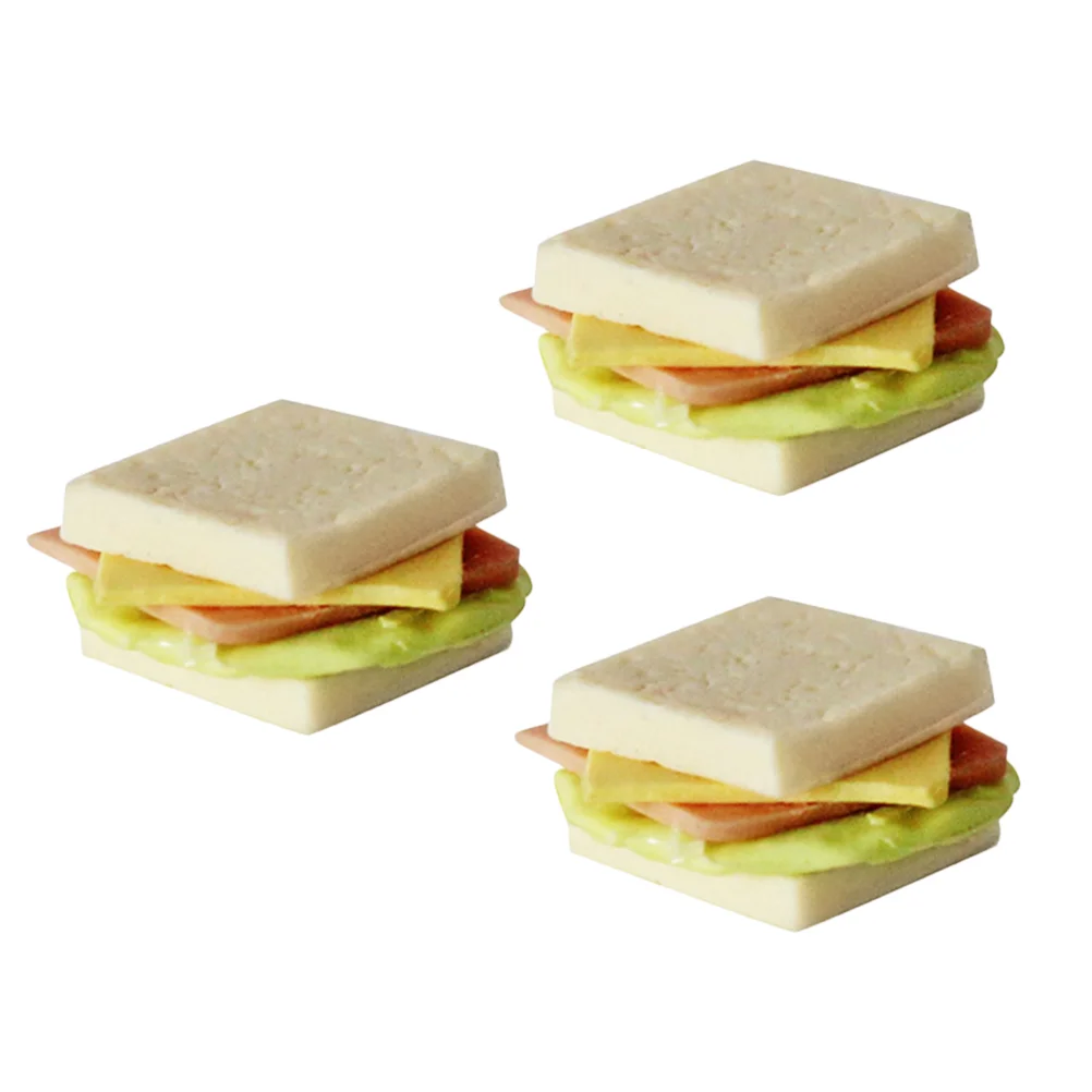 

3 Pcs Mini Sandwiches Children Toys Miniature Food Dollhouse Room Kid Kids Models Resin Ornaments