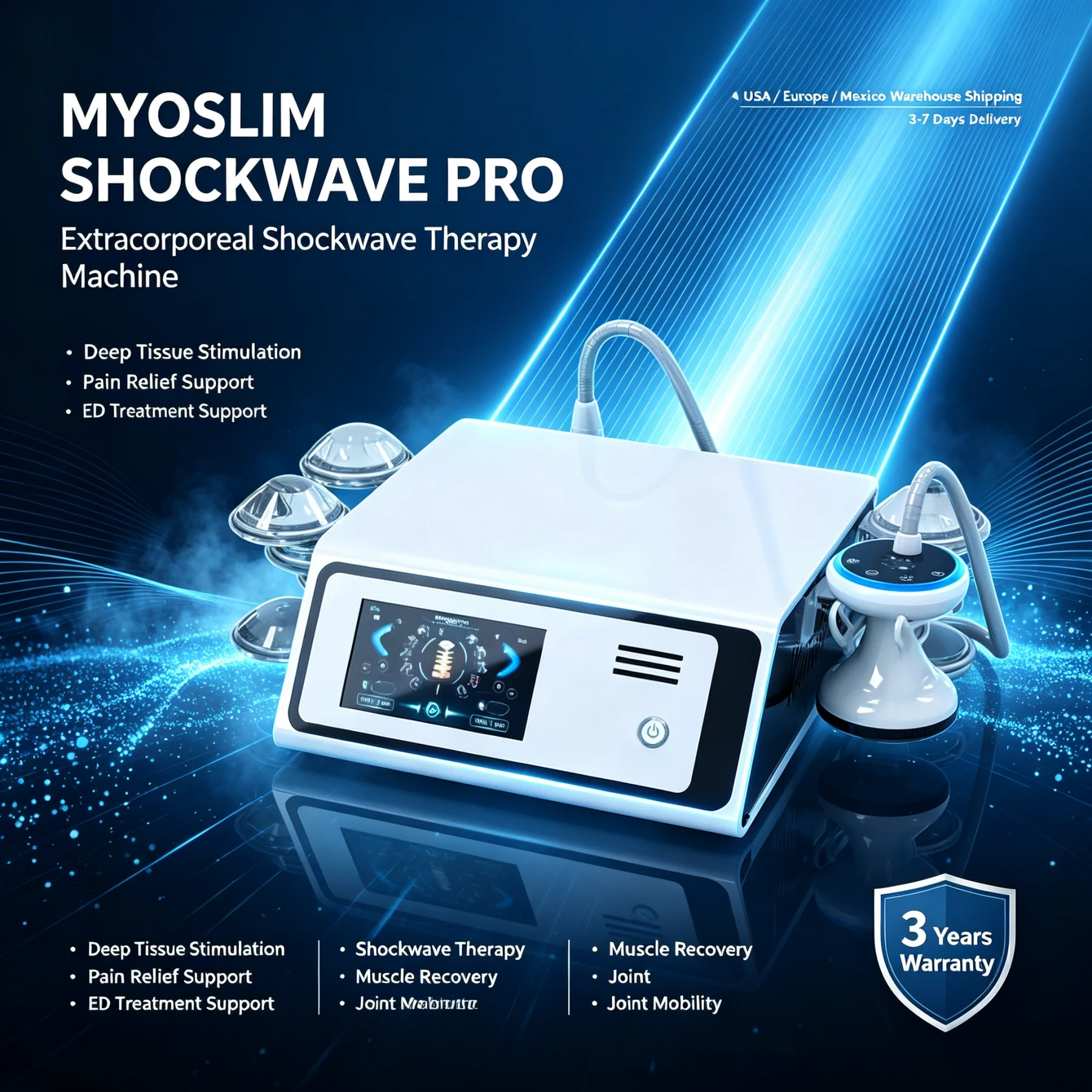 Portable Extracorporeal Shockwave Therapy Machine Accurate Targeting Muscle Joint Pain Management Physiotherapy Device