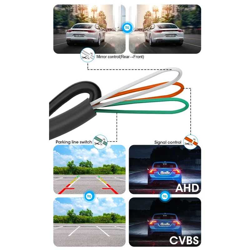 JMCQ Car Camera AHD/CVBS 5V - 24V 170° Vehicle Reverse View Camera Night Vision IP68 Waterproof Universal Fisheye Lens