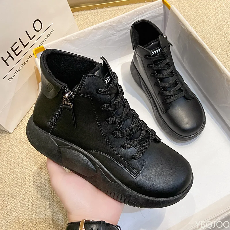 

Женская осенняя студенческая универсальная повседневная обувь, простая удобная женская обувь с высоким вырезом и толстой подошвой, увеличивающая рост