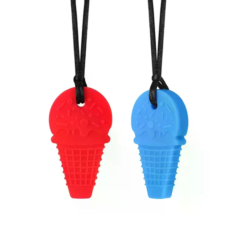 

Baby Teether Pizza Ice Cream Shape Sensory Chew Necklace Silicone Teeth Glue For Teething Autism Biting Chewing Baby Care