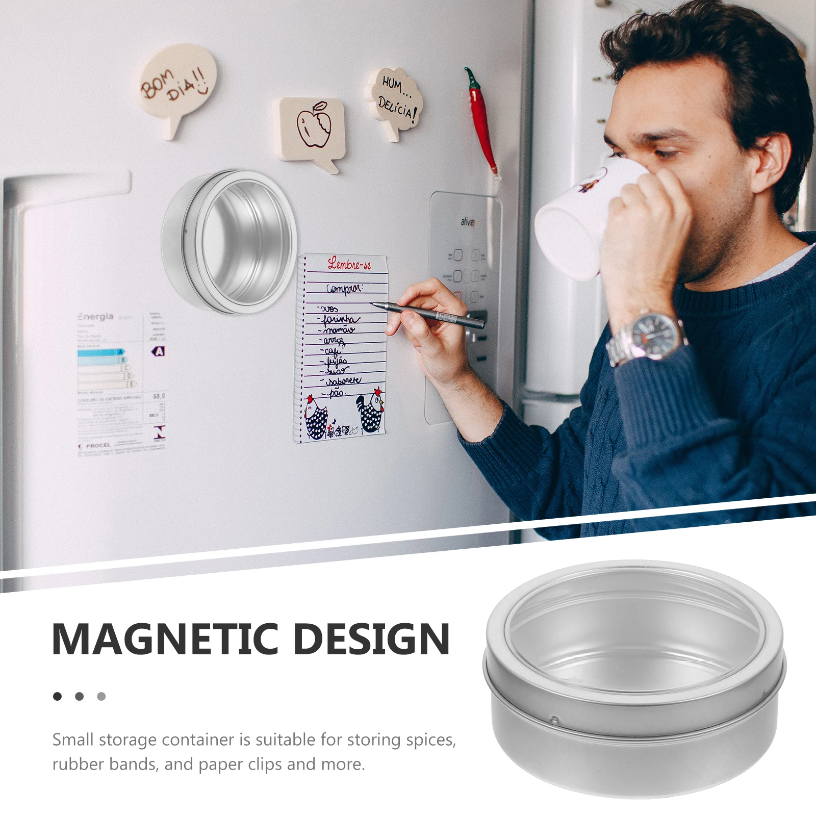 

Magnetic Storage Box Kitchen Jars Holder for Fridge Containers with Lid Bin Round Organizer