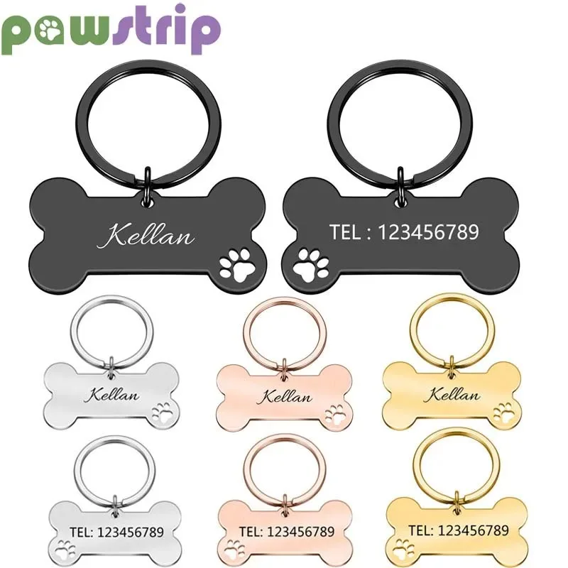 Nom d'identification d'animal de compagnie gravé pour chat chiot chien collier étiquette personnalisée étiquette d'identification d'animal de compagnie porte-clés pendentif en forme d'os porte-clés accessoires pour animaux de compagnie