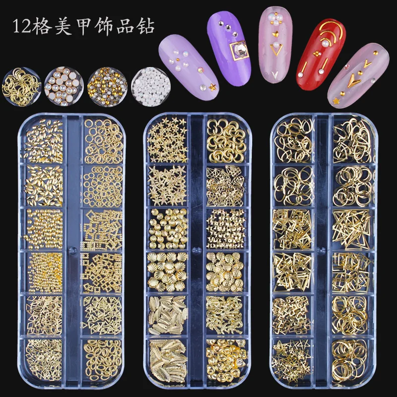 

1 Box Moon Stars Nail Art Rivets Stud Multi Meatal Flat Bottom Nail Decals DIY Tips Manicure Charms 3D Japanese Nail Decorations