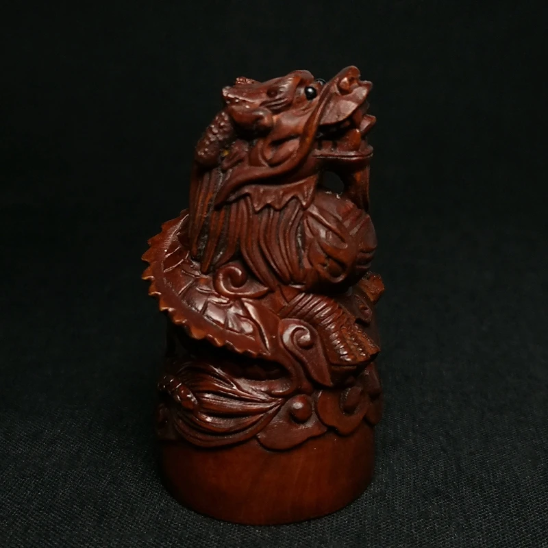 YIZHU CULTUER ART Size 2.4 Inch Chinese Boxwood Hand Carved Dragon Figurine Statue zodiac Decoration Collection