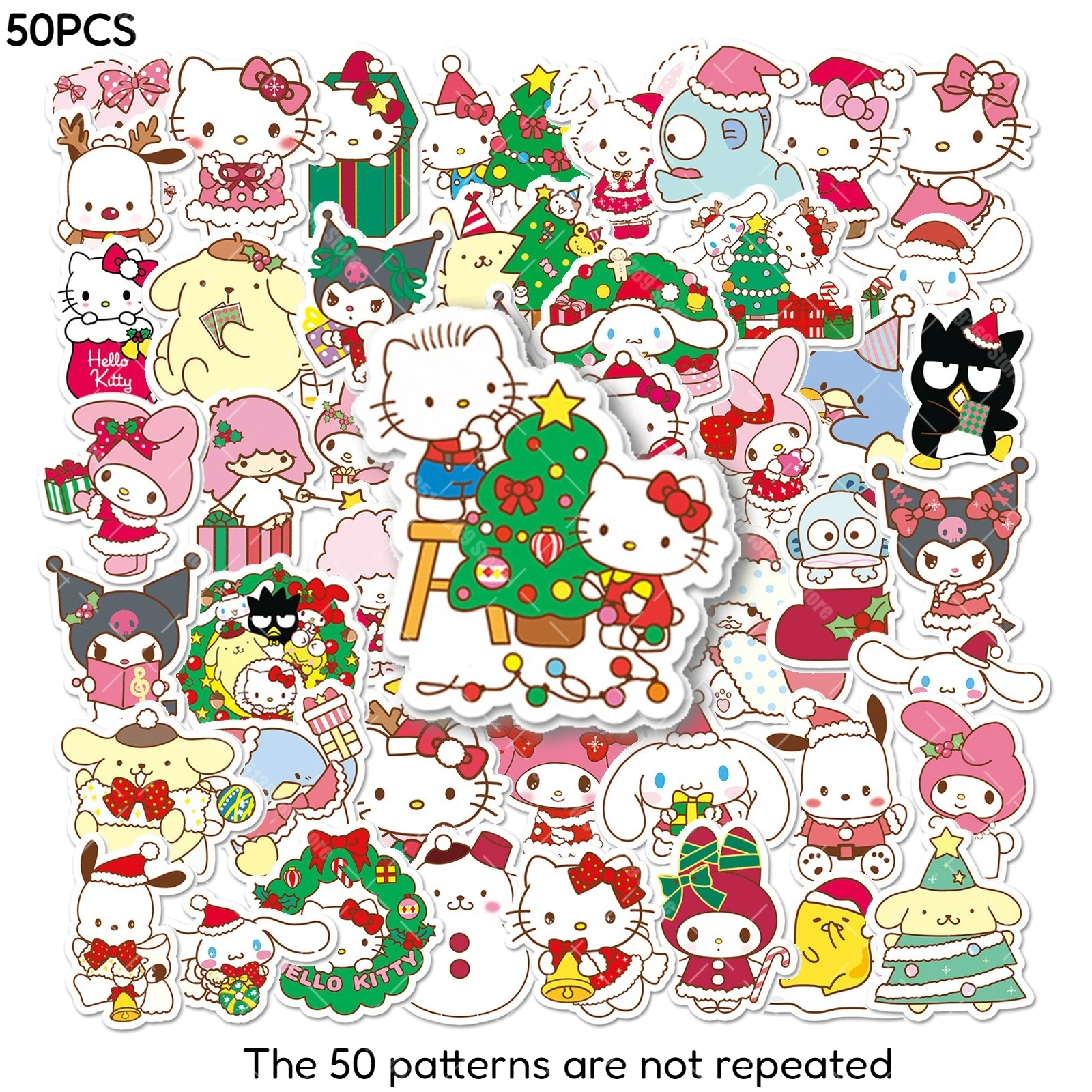 50PCS 산리오 크리스마스 스티커 만화 귀여운 시나모롤 방수 창의적인 DIY 수제 계정 휴일 장식 스티커