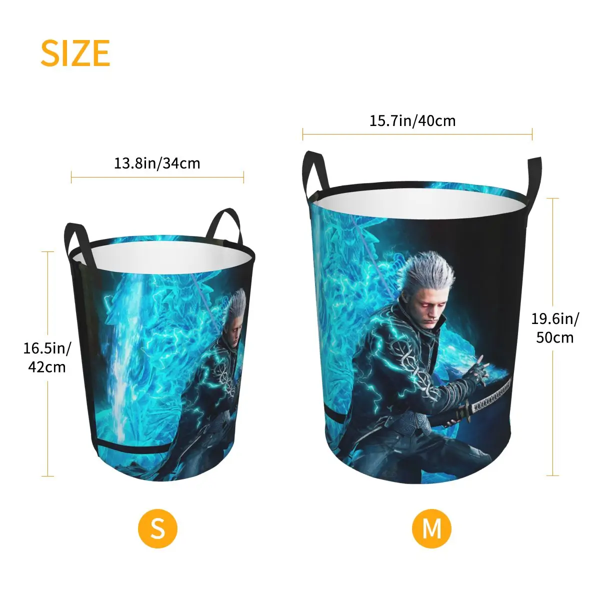 Vergil From The Devil May Cry Series Foldable Laundry Baskets Dirty Clothes Home Organizer Large Waterproof Hamper For Home Kids