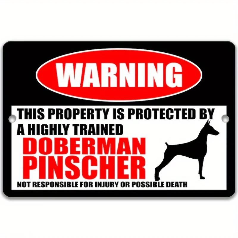 Vintage Doberman Pinscher Warning Sign - Heavy-Duty Iron No Trespassing Dog Guard Sign with Beware of Dog Alert, Wall-Mounted Ou