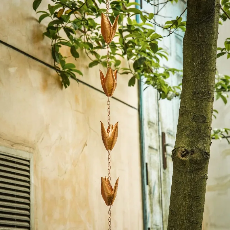 Outdoor rain chain 2.6 meters, iron copper color simple forest rain chain drainage chain