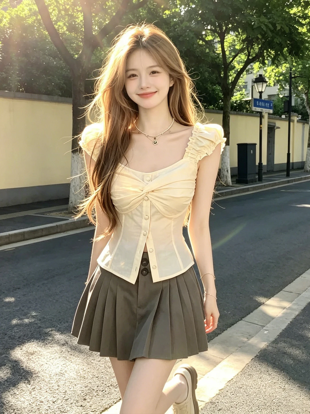 

Slim Fit Short Sleeve Shirt Women's Summer Slimming Tuck Waist Unique Beautiful Square Collar Elegant French Style Cotton Top