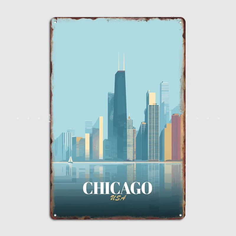 Chicago Skyline Poster Metal Sign Room Decor Life Wall Custom Bedroom Indoor Home Wall Decor Posters Room Decoration