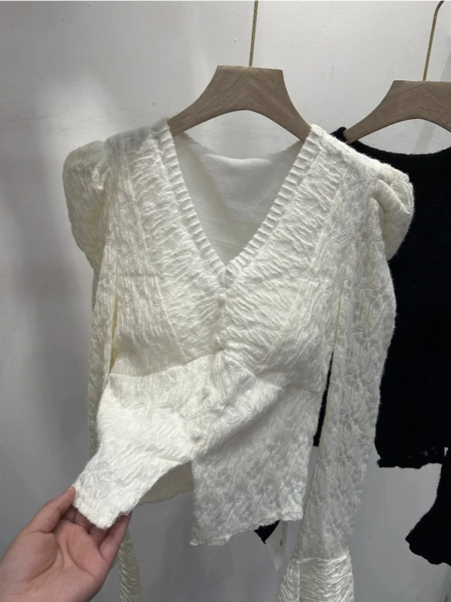 

Модный топ V-Ne Long Sve Lace Bell Sve Top Women's Faion Весна Осень Зима Детали на пуговицах Office Sle Slim Fit Long ...