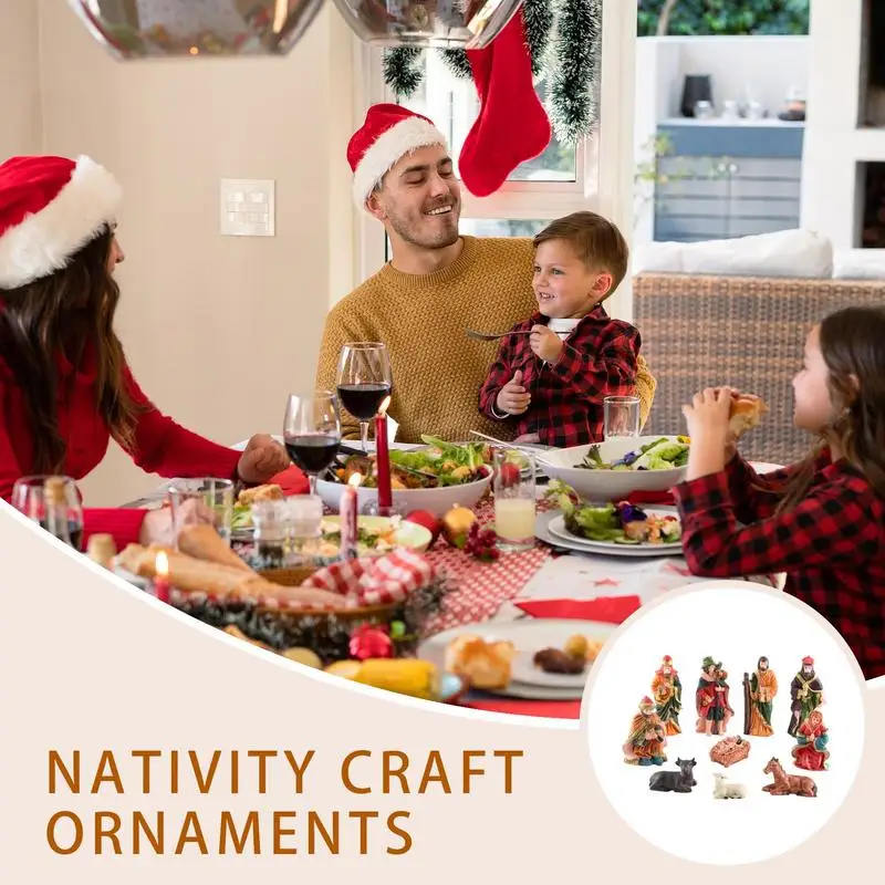 Miniature Nativity Figures Nativity Scene Christmas Figurine Miniature Religious Resin Figurine Set for Home Shelf Windowsill
