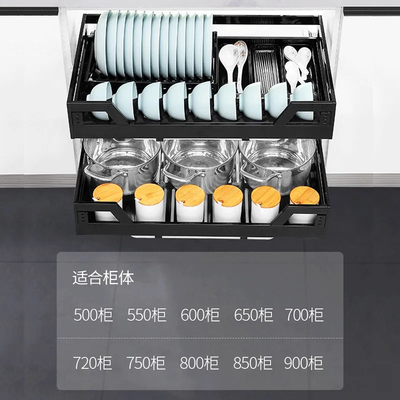 

Pull Basket 304 Stainless Steel Double Cushion Kitchen Cabinet Drawer Type Bowl Basket Kitchen Cabinet Seasoning Basket Bowl Rac