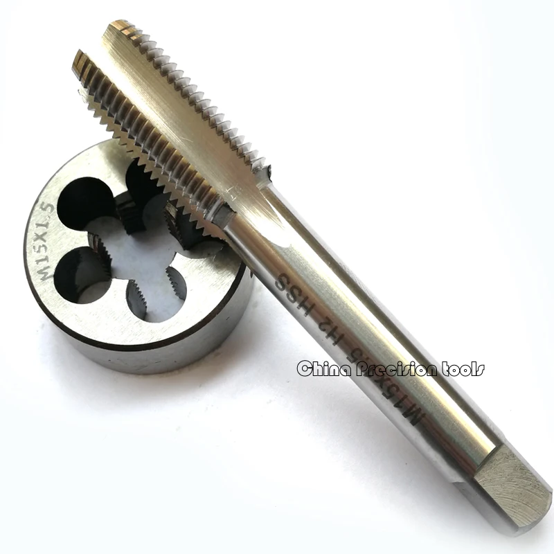 2PCS HSS Metrik Thread Tap And Die Set M15 M15X1.5 M15X1.25 Lurus Flute Plug Keran Dies Sesuai M15X2 M15X0.75 m15X1 M15X0.5