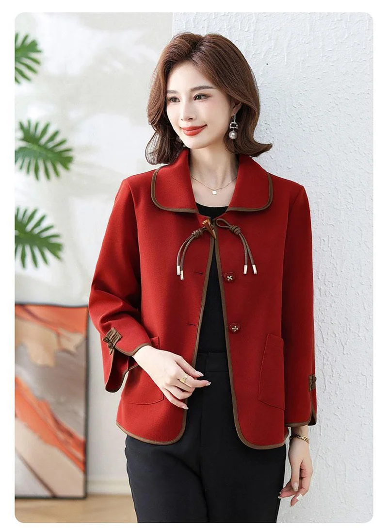 New Chinese Style Chinese Style Coat Mother's Spring Autumn Coat Middle-aged Elderly Women's Spring Coat Top With a Western Styl