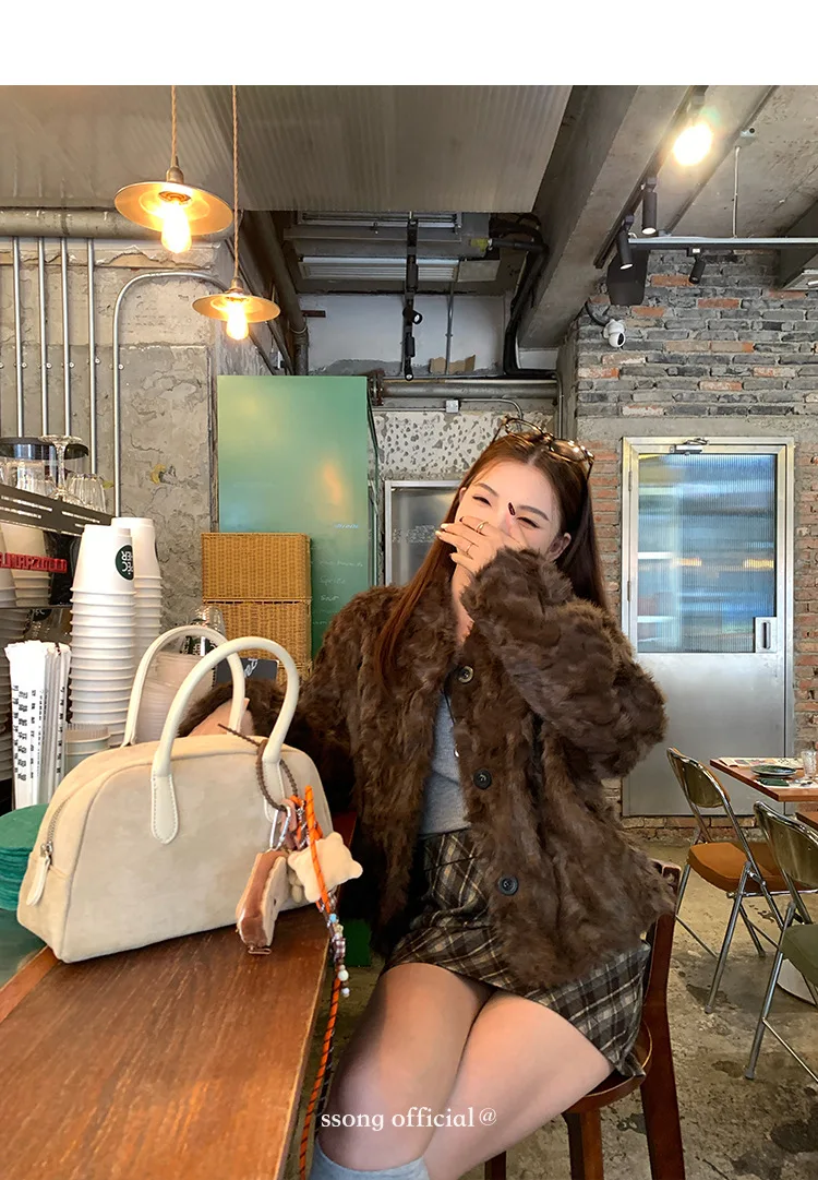 Women Faux Shearling Fur Coats Solid Fur Jackets Cotton Linen V Neck Long Sleeves Single Breasted Loose Fit Casual 2026 Winter