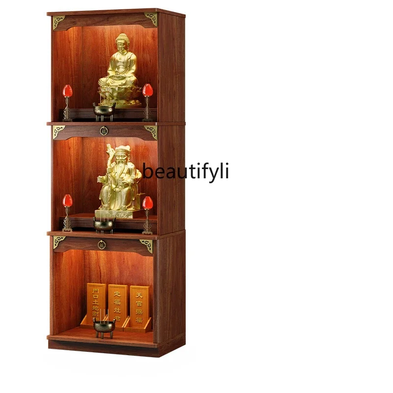 xSolid Wood God of Wealth Clothes Closet Bodhisattva Worship Platform Three-Layer Land God Buddha Worship Table Cabinet