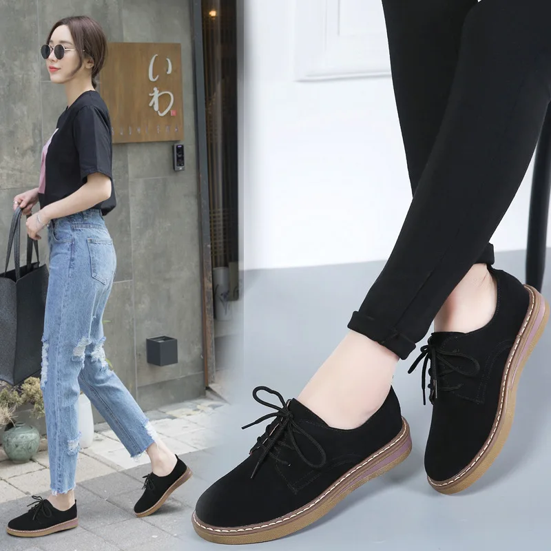 New Suede Women Shoes Female Blue Jeans Shoes All-match Girls Basic Casual Shoes Lace Up Sneakers Spring Flat Footwear Women