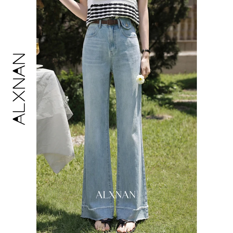 

ALXNAN Vintage Flared Jeans Women 2026 Blue High Waist Retro Denim Pants Casual Fashion Elegant Wide Leg Trousers Ladies L61362A