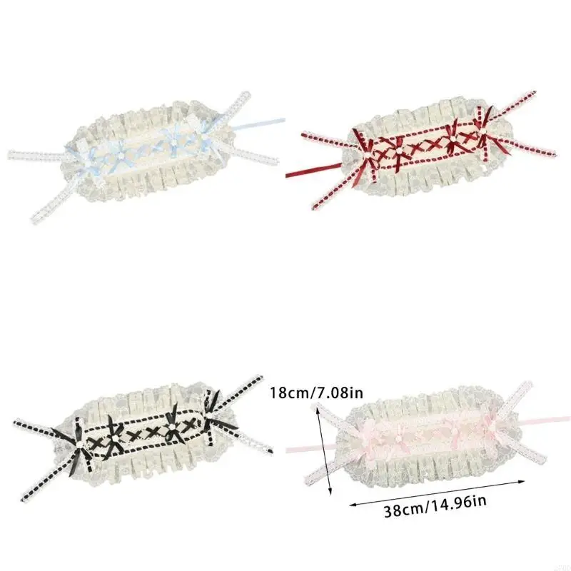 270D Gothic Stirnband Mädchen Haarschmuck Bögen Maid Kopfschmuck Spitze Haarteile Stickereien Kopfbedeckung für Cosplay Party