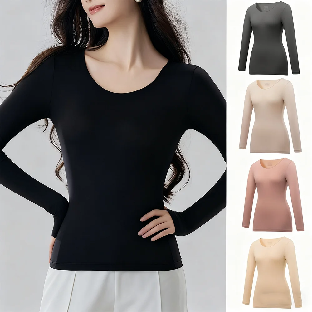 Winter Autumn Women's Thermal Underwear Seamless Bottoming Shirt Long-sleeved T-shirt Thin Thermal Top Female Thermals Skin L-XL
