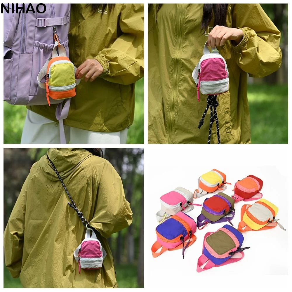 New Trend Colorful Mini Backpack Coin Purse Color-blocked Nylon Mini Crossbody Bag Zipper Pouch Casual Canvas Coin Bag Male
