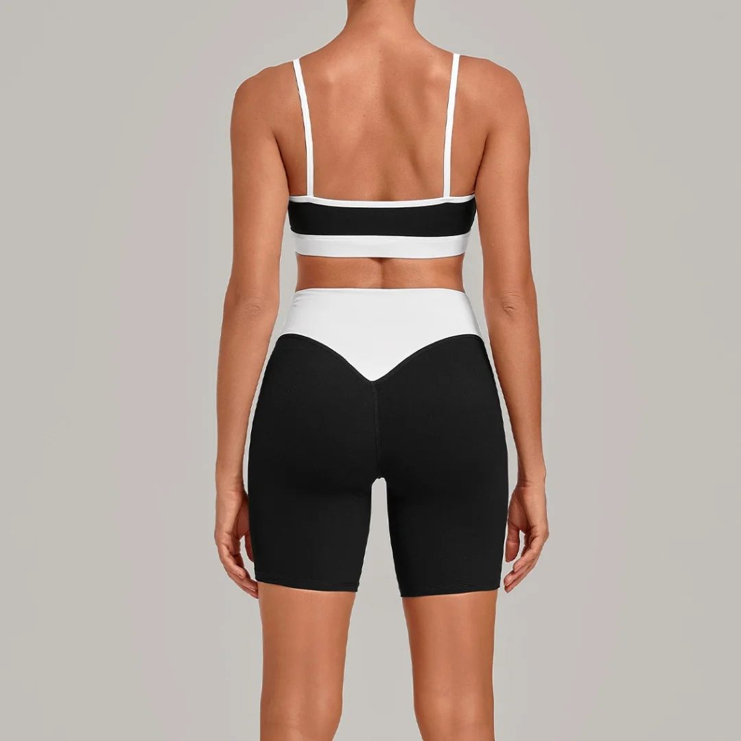 Women's Yoga Set High Waist Hip Lift Slim Backless Color Blocking Shoulder Strap Bra Sports Shorts Running Workout Gym Yoga Suit