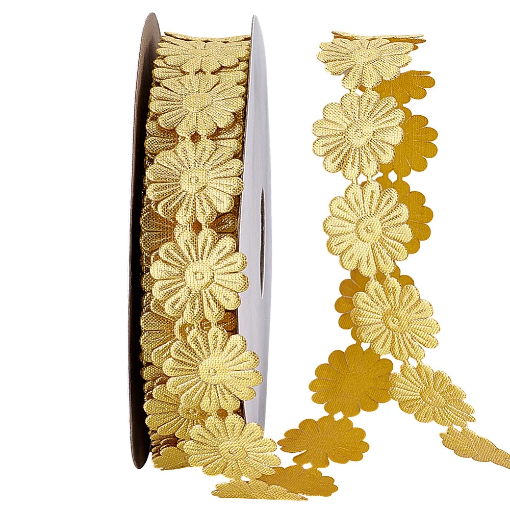 20 Yards doppelseitiges Blumen-Spitzenband aus Polyester, goldfarben, 1 Zoll (25 mm), 20,00 Yards (18,29 m)/Set