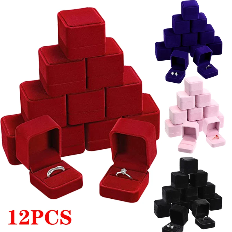 

12PCS New Luxury Square Velvet Ring Box Jewelry Case Storage Organizer Gift Packaging Box Portable Travel Wedding Wholesale
