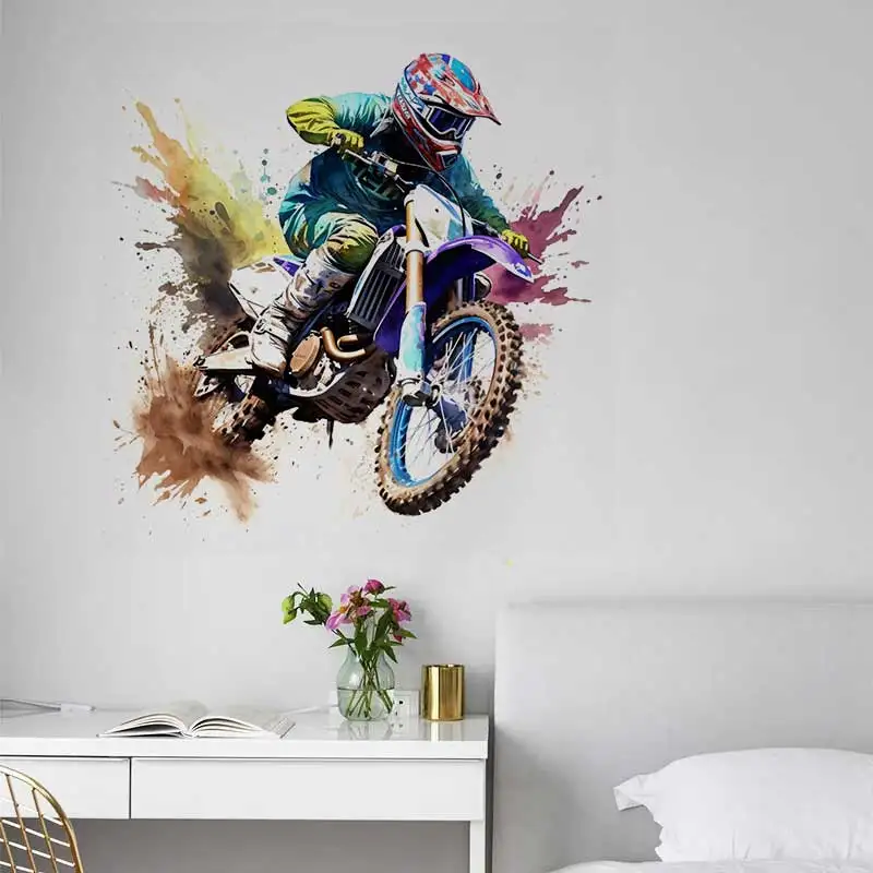 Motocross Rider Wall Stickers Living Room Sofa Background Decoration Decal For Home Decor Boy Room Art Decals Sticker S858