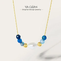 YACHAN Stainless Steel Golden Sweater Necklace Rope Chain Bead Beads Pearl Pendant for Woman Trendy Jewelry 4 Color