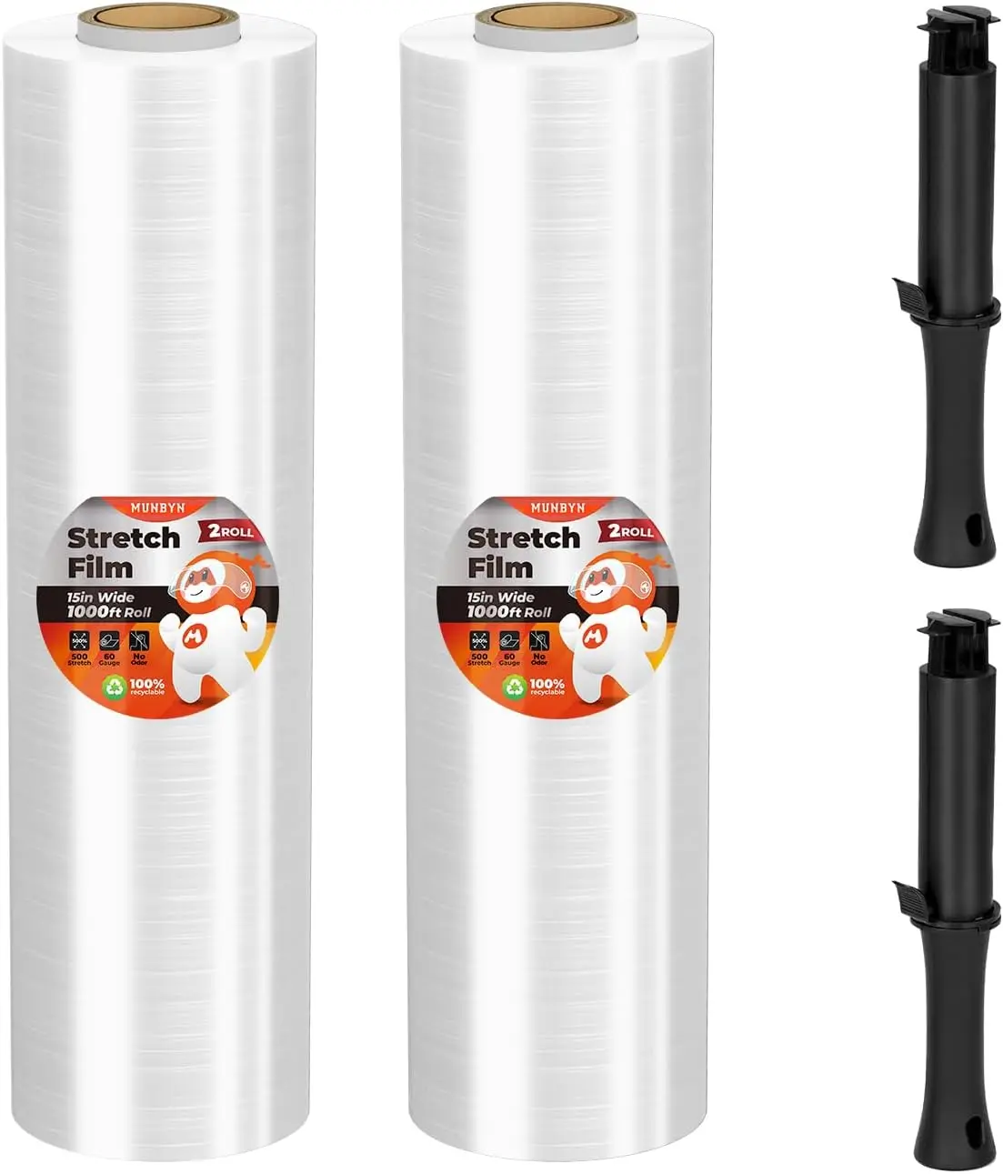 

Stretch Wrap with Handles, Industrial Strength Stretch Film Roll for Pallet Wrapping, 15 Inch x 1000 Ft, 2 Pack, 60 Gauge