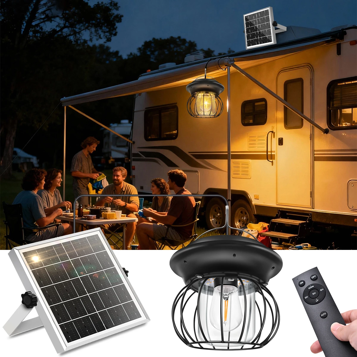 ضوء قلادة معلق بالطاقة الشمسية مع لوحة منفصلة عن بعد 5 متر كابل 3 5 8H مؤقت عكس الضوء IP65 لمرآب الحظيرة في الفناء الخارجي #1