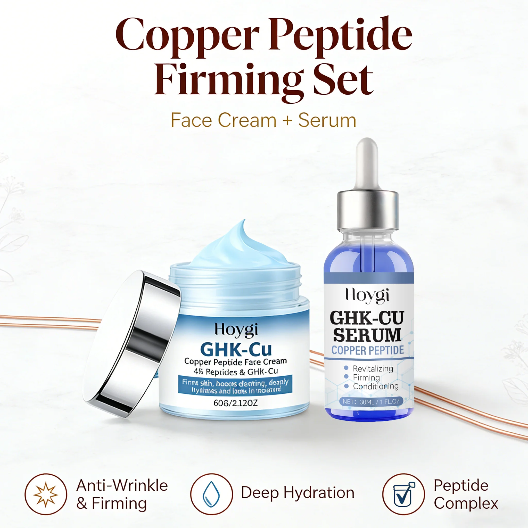 Copper Peptide Face Cream & Serum Set Firming Hydrating Skin