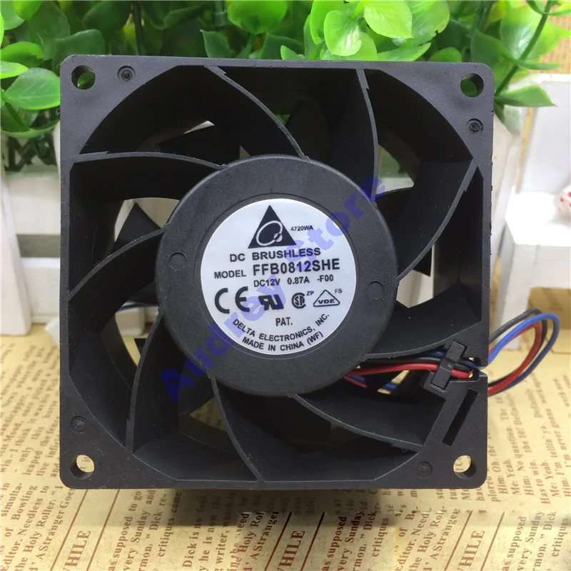 DELTA 12V 0.87A 8CM 8038 3-wire double ball bearing cooling fan FFB0812SHE 4900RPM 68.5CFM air blower